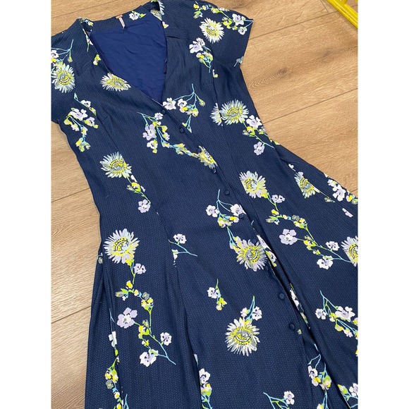 Free People Lost In You Midi Dress High Low Maxi Floral Navy Medium - Picture 2 of 7